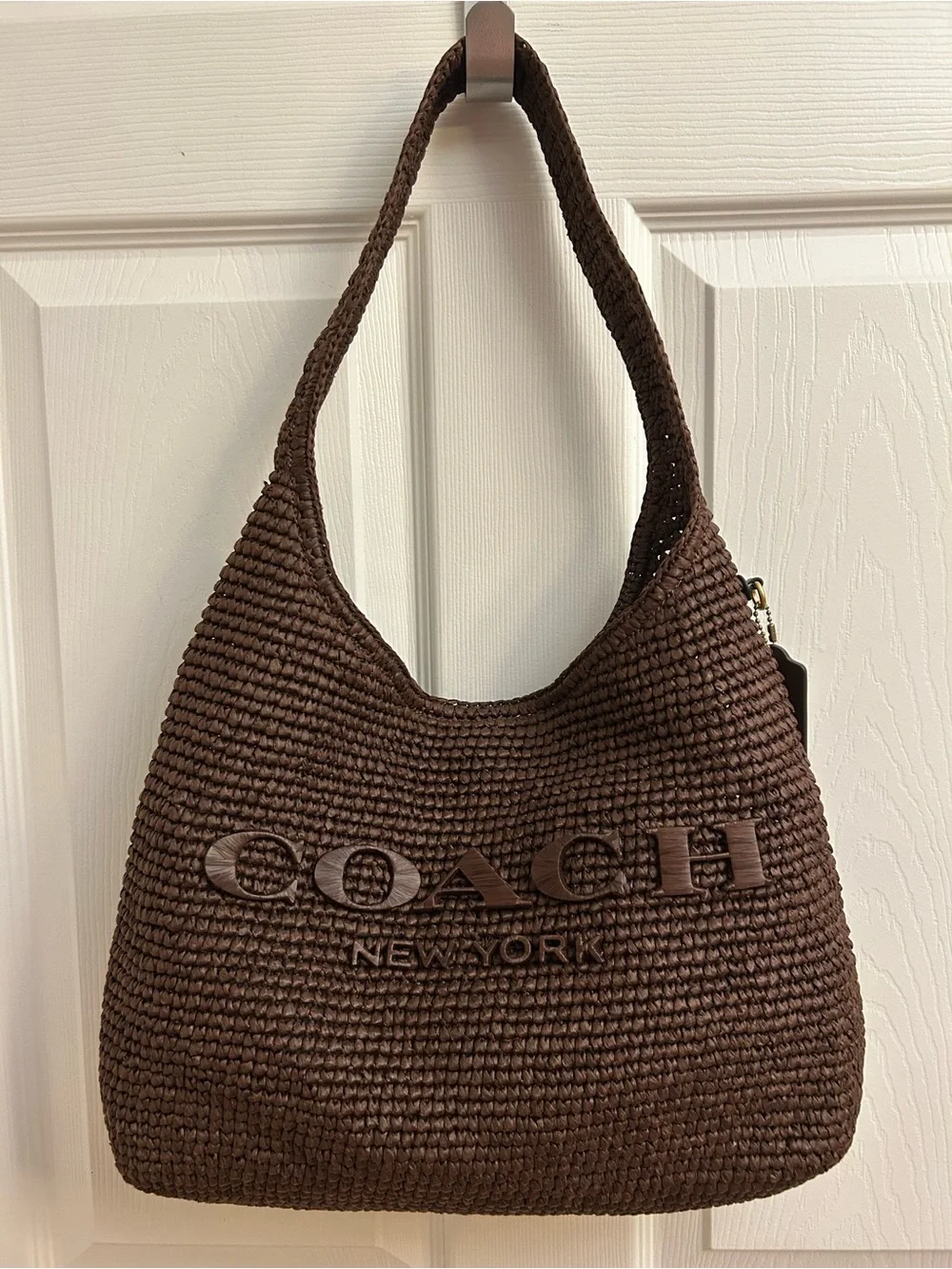 Coach Brown Woven Logo Hobo Bag